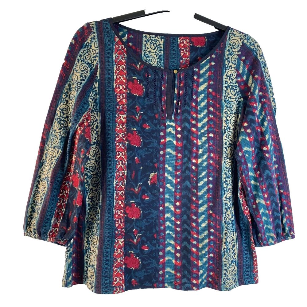 Ralph Lauren Womens Tunic Top 3/4 Sleeve Round Neck Pullover Multicolor Sz Large